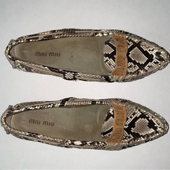 Miu Miu Prada Size 5 Python Flats Snakeskin Slip On Moccasin Pointed Toe Loafers - Picture 11 of 12